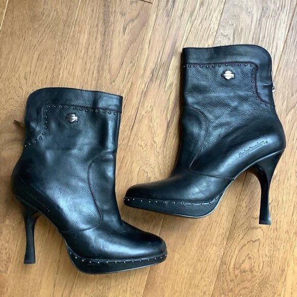 HARLEY DAVIDSON LEATHER STUDDED BOOTS NWOT - Picture 2 of 8